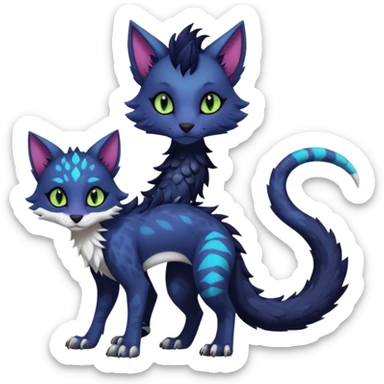 Kawaii dark edgy fantasy feline-vernid-sergal-fursona animal creature with a tufted tail full body with intricate markings  sticker