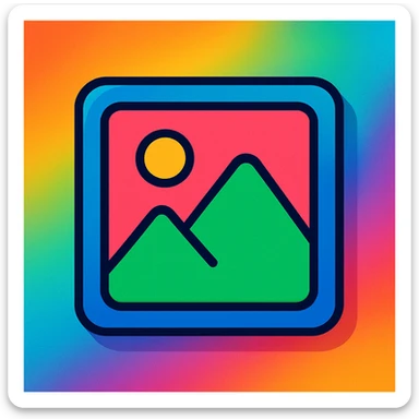 Make the image placeholder more colorful with a vibrant gradient background. Use a square shape with a generic photo icon in the center. Style it in vibrant toon style with bright, lively colors and smooth gradients. sticker
