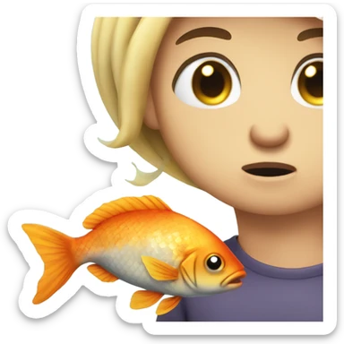 Emoji looking giving a side eye to a fish and thinks it smells bad sticker