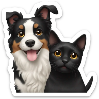 happy black dog next to calico cat sticker