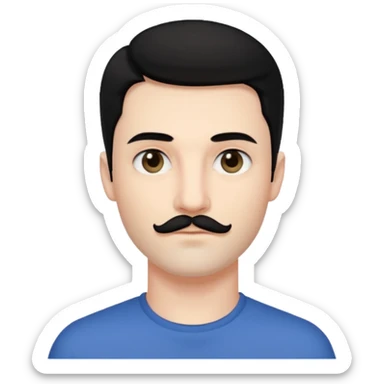 pretty handsome bratz man, with black hair and Little mustache  with black black black  eyes,  short dar, pale skin, defined jawlines sticker