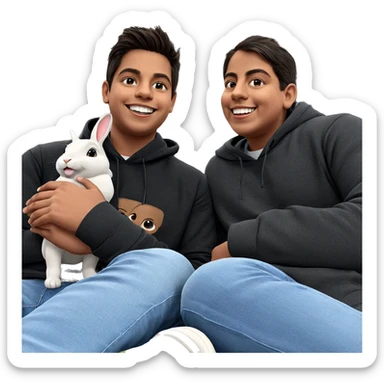 boys smiling with rabbit outdoors sticker