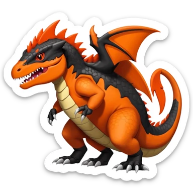 Black Salandit-Tyrunt-Tyrantrum-Fakémon-creature-hybrid with orange belly (full body) sticker