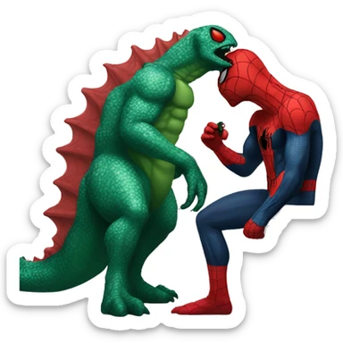 Spider-Man kissing Godzilla sticker
