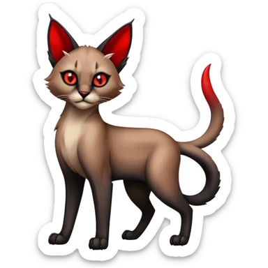 Gothic exotic Red and black and edgy and cute shiny Fantasy-Siamese-Bobcat-Caracal-Lykoi-feline-Fakémon-feline-hybrid (full body) sticker
