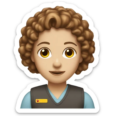 White Women, brown eye, long brown curly hair, mechanical engineer sticker