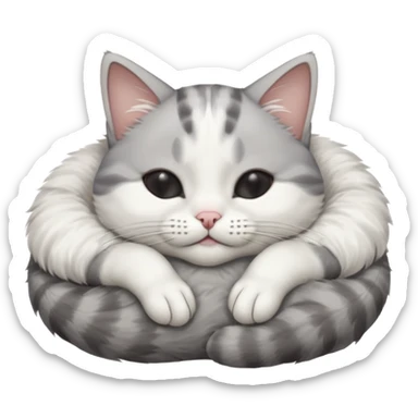 grey and white small cat with eyes closed lying down upside down with its paws/arms tightly covering its own face sticker