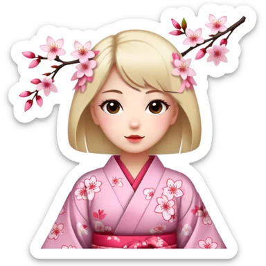 Girl wearing a kimono with cherry blossom patterns sticker