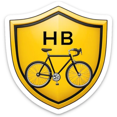
Create a minimalistic and modern emoji-style icon based on a yellow shield logo with bold black letters “HB” in the center. The shield should have a black outline and feature a small black bicycle icon underneath the letters. Include the Persian year “۱۳۸۹” in a small font at the bottom. Keep the design clean, flat, and emoji-friendly, suitable for small-scale use on digital platforms. sticker
