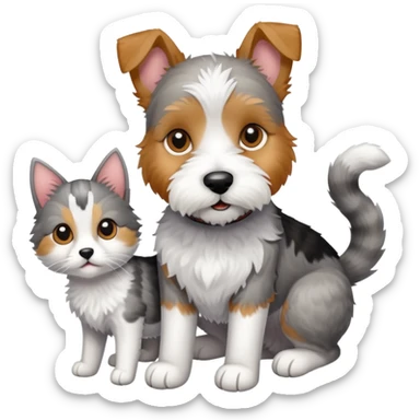 Wires fox terrier mix with gray cat sticker