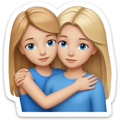 two Girls, Brown and Blonde hair, with Blue Eyes hugging sticker