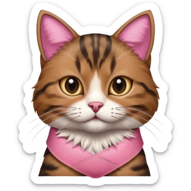 a  brown and black tabby cat, with a pink bandage on her front paw, sticker