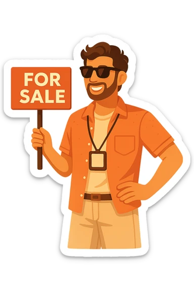 Remove the background, keep the real estate agent wearing sunglasses in a summer vacation style, on a transparent background. sticker