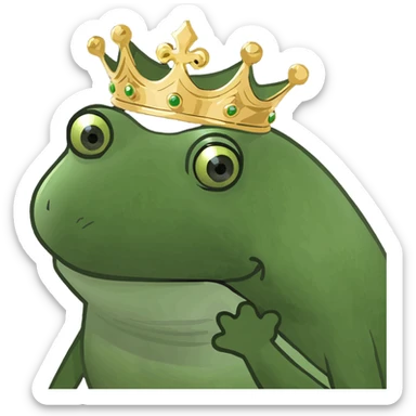 drama queen frog, sassy pose, crown, dramatic eyes, green and gold sticker