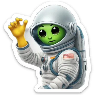 An alien wearing a space suit dabbing sticker