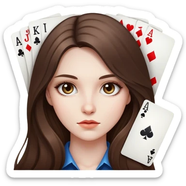  beautiful pale brunette girl with long hair pokerface sticker