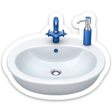 “Flat icon-style emoji of a bathroom sink with a simple faucet and rounded basin, white and blue tones” sticker