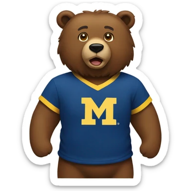 A brown bear wearing a yellow and blue University of Michigan shirt  sticker