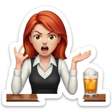 A raid haired woman yelling at a bartender sticker