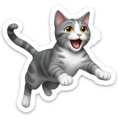 grey cat jumping  sticker