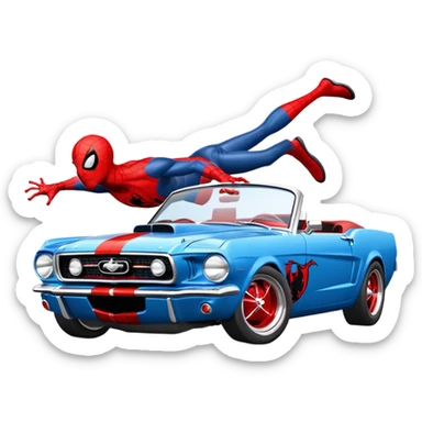 Spider-Man driving a 65 fastback Mustang sticker