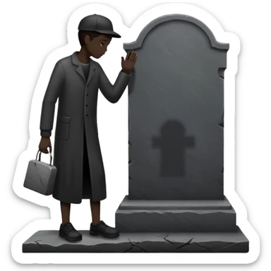 a silhouette of a person shadowing a gravestone sticker