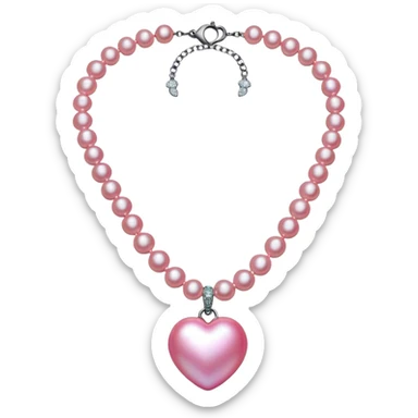 large bright pink pearl necklace with small heart in middle sticker
