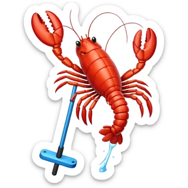 Lobster very happy jumping on pogo stick sticker