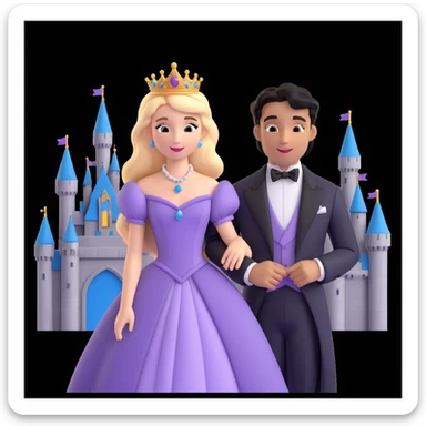 prince and princess Disney dress close up photo in castle background sticker