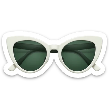 cat eye shaped sunglasses with white frame and dark green lenses, folded sideways, top view, emoji style sticker