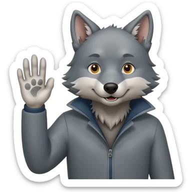  A real wolf waving his hand while he's standing but  sticker