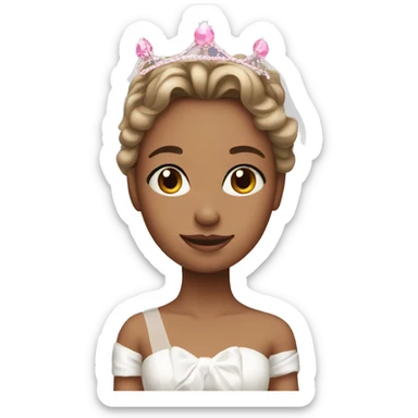 Girl as a bride wearing pink crown and bow on top of a head sticker