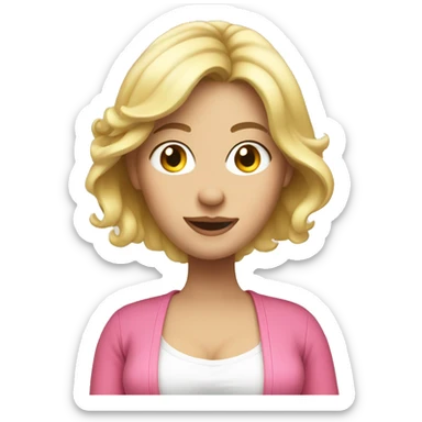 pregnant blonde with open belly, white top and pink cardigan sticker