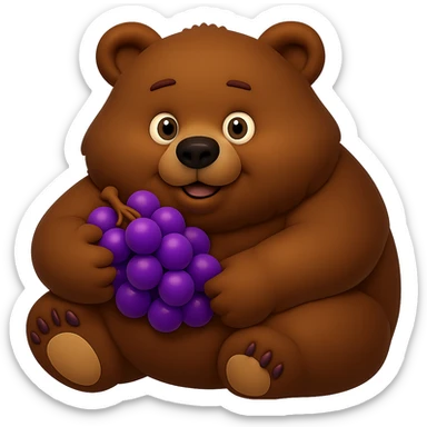 Make the grapes purple and the bear more chunky, keep no background. The style should be consistent with the original image's look. sticker