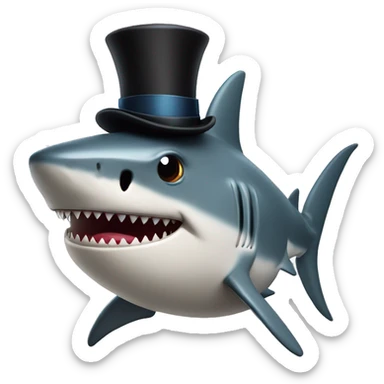 Shark with a top hat with stars around his head looking beat up sticker