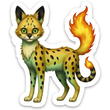 Ghostly flamey spectral Dark-deep-blackish-Greenish Zombie-serval, full body sticker