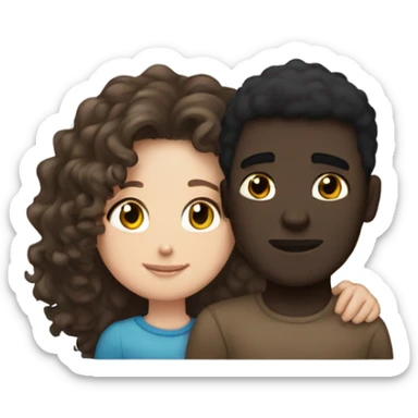 Curly white girl with brown hair hugging a dark skin guy with short and black hair sticker