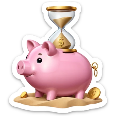 A piggy bank with a coin and an hourglass ⏳ beside it, symbolizing saving over time for retirement. sticker