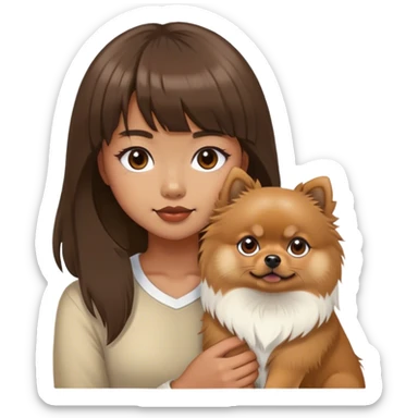 filipino girl with bangs and a brown pomeranian and a white tibetan spaniel  sticker