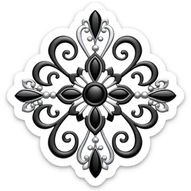 Black and silver filigree broach design, 3D, extremely detailed design sticker