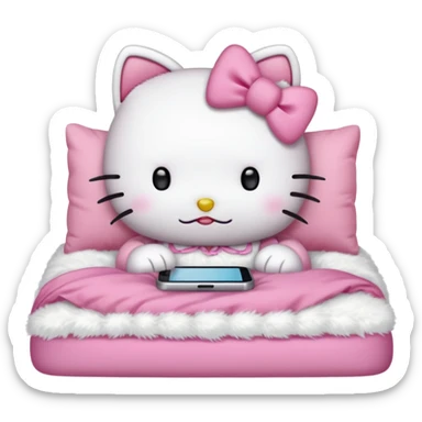 hello kitty tucked into bed on her phone sticker