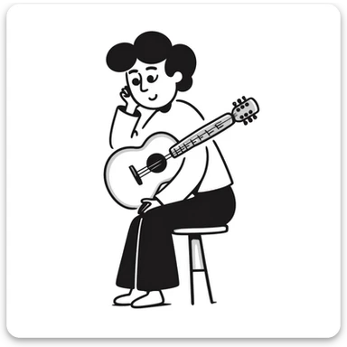 sad musician with guitar looking up thoughtfully sticker