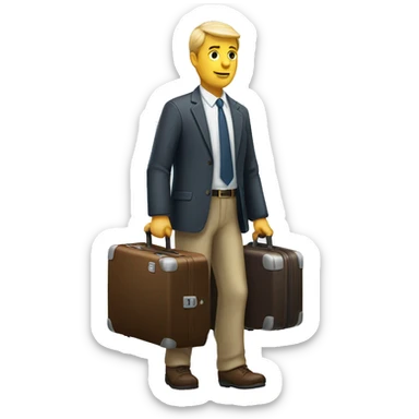 a white man with a suitcase sticker