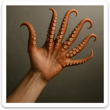 hand with tentacles instead of fingers, more realistic style sticker