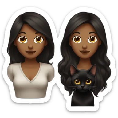 woman brown skin long dark hair with black cat sticker