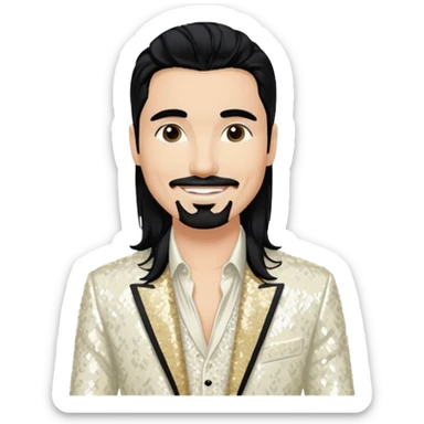 Kevin Richardson from Backstreet Boys with long black hair, ivory sequin outfit sticker