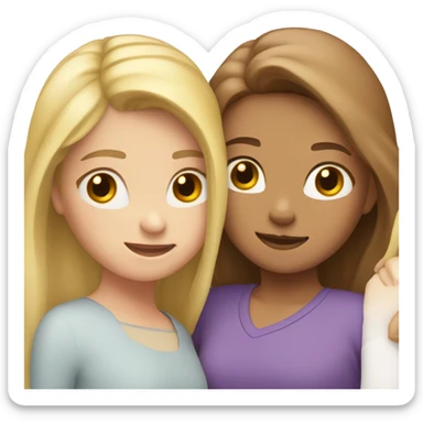 sisters hugging, one blond hair and one brown hair  sticker