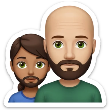 Man beard bald white dark green eyes, woman medium hair brown brown eyed latina  sticker