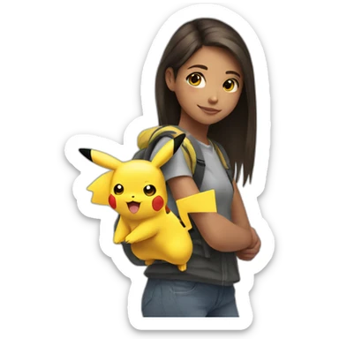 girl carrying pikachu on shoulder sticker