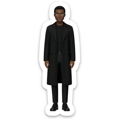 Black male all black dress long cost black pants and shoes black hair full body sticker
